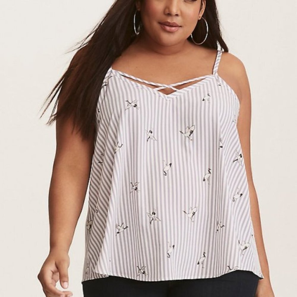 Torrid Grey and White Striped Crane Print Cami